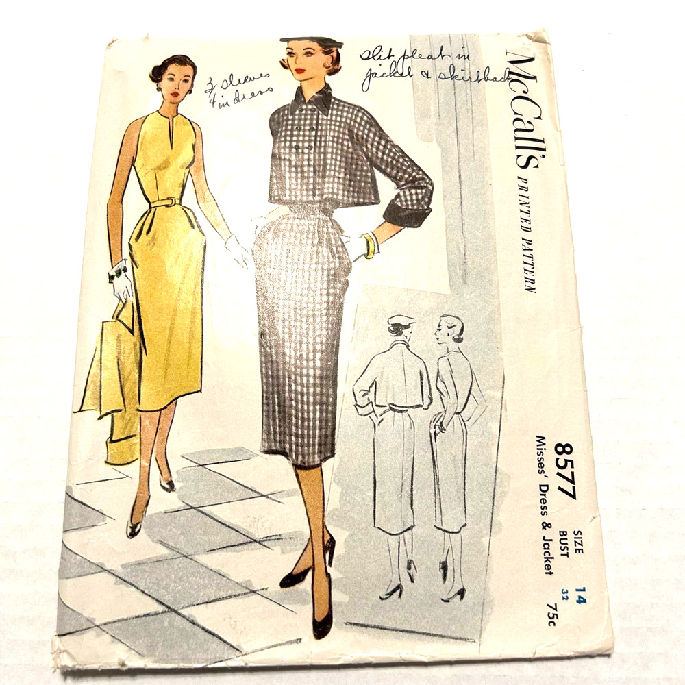 McCalls Vintage 1950's Pattern #8577 Misses Dress and Jacket Size 14 HTF